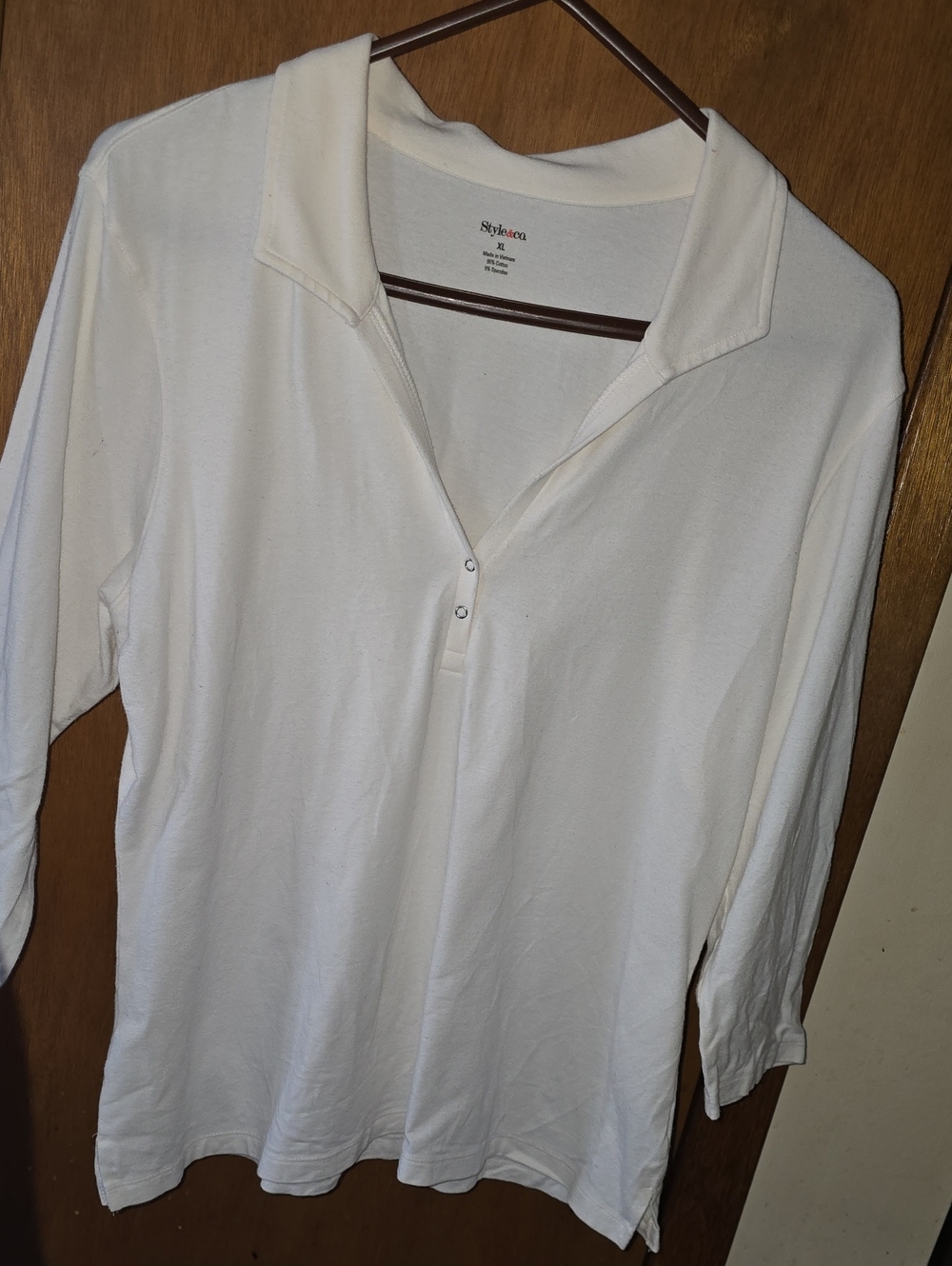 Style & Co. White Long-Sleeve Polo Top with Collar